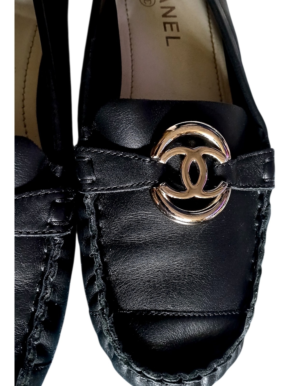 CHANEL Black Leather Loafers with Gold CC Emblem TIMELESS and THOROUGHLY POSH... - Picture 9 of 11
